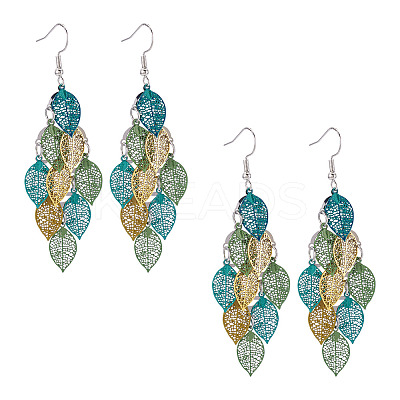 2 Pairs 430 Stainless Steel Leaf Dangle Earrings EJEW-TA0001-83D-1