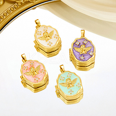 Brass Micro Pave Clear Cubic Zirconia Locket Pendants KK-P335-07G-1