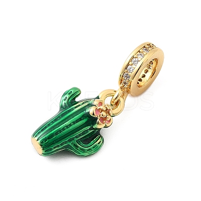 Brass Green Enamel European Dangle Charms KK-F904-28G-1