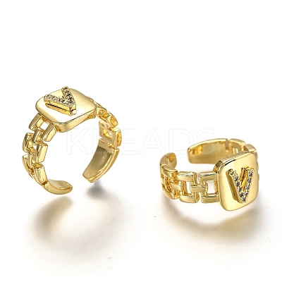 Brass Micro Pave Clear Cubic Zirconia Cuff Rings RJEW-H541-01V-G-1