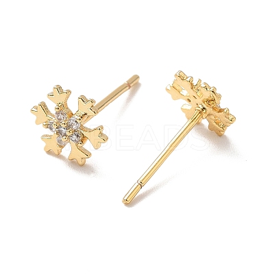 Clear Cubic Zirconia Snowflake Stud Earrings LS-EJEW-P199-23G-1