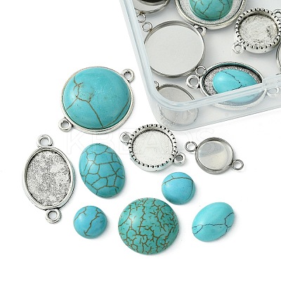 DIY Synthetic Turquoise Oval/Half Round Tibetan Style Alloy Connector Charms Making Kit DIY-FS0006-14-1