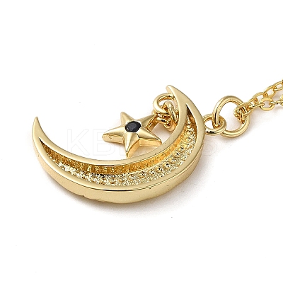 Golden Brass Crescent Moon Pendant Necklace with Rhinestone LS-NJEW-Z015-01A-G-1