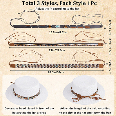 3Pcs 3 Styles Crystal Rhinestone Southwestern Cowboy Hat Belt DIY-CP0009-17A-1
