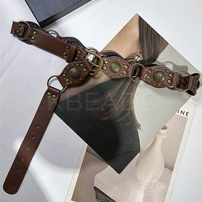 Vintage PU Leather Rivet Stitching Chain Belts with Alloy Buckles AJEW-WH20064-22A-1