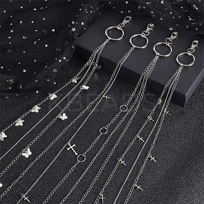 4Pcs 4 Style Butterfly & Cross & Sword Brass Pocket Pants Waist Chains with Zinc Alloy Clasps AJEW-GO00021-1