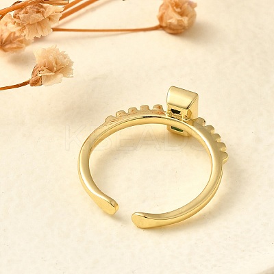 Rectangle Brass Glass Cuff Rings for Women RJEW-G340-01G-1
