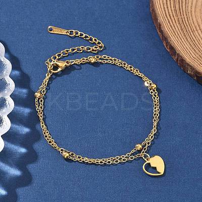304 Stainless Steel Heart Charm Chain Bracelets BJEW-M097-01A-G-1