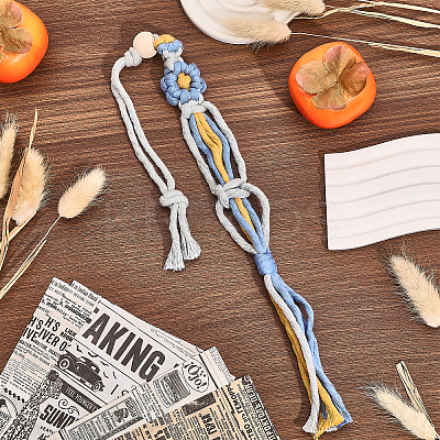 6Pcs 6 Colors Flower Cotton Braided Photo Holder Pendant Decorations HJEW-GL0001-12-1