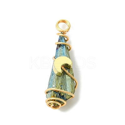 2Pcs Electroplated Natural Quartz Crystal Dyed Copper Wire Wrapped Pendants PALLOY-JF03169-01-1