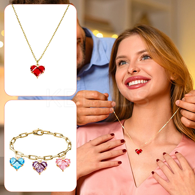 6Pcs 6 Colors Brass Pave Cubic Zirconia Heart Charms KK-GA0002-32-1