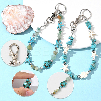 2Pcs 2 Styles Ocean Theme Synthetic Turquoise Pendant Decorations HJEW-SC0002-28A-1