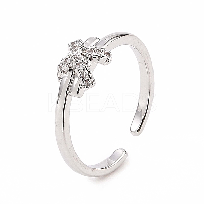 Clear Cubic Zirconia Bowknot Open Cuff Ring RJEW-B028-28P-1