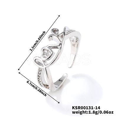 Brass Micro Pave Clear Cubic Zirconia Cuff Rings for Women MW8847-2-1