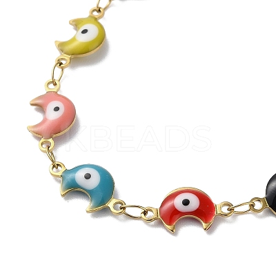 Moon with Evil Eye Enamel Link Chain Necklace NJEW-G117-02G-01-1