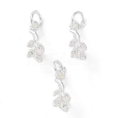 Rack Plating Brass Pave Cubic Zirconia Leaf Shape Ice Pick Pinch Bails KK-G464-07S-1