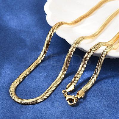4mm Brass Flat Snake Chain Necklaces KK-F891-21G-1
