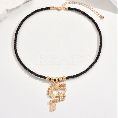Alloy Dragon Pendant Twisted Round Black Waxed Cord Necklaces for Women Men WG93199-01-1