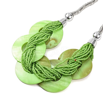 Spray Painted Disc Freshwater Shell & Acrylic Beaed Bib Necklaces NJEW-S427-01P-02-1