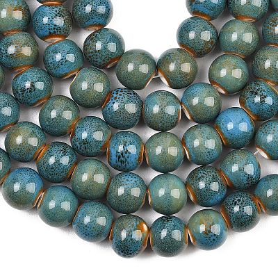 Handmade Fancy Antique Glazed Porcelain Ceramic Round Beads Strands PORC-L019-13mm-09-1