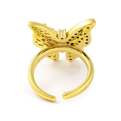 Butterfly Brass Micro Pave Cubic Zirconia Open Cuff Rings for Women RJEW-U003-26A-G-1