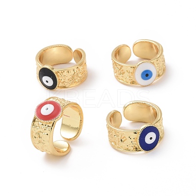 Enamel Evil Eye Open Cuff Ring RJEW-P032-42G-1