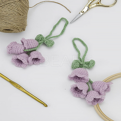 2Pcs Lily of the Valley Kintting Cotton Wool Pendant Decorations HJEW-LP0002-93A-1