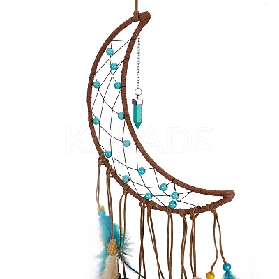 Handmade Leather Woven Net/Web with Feather Wall Hanging Decoration HJEW-G015-08A-1
