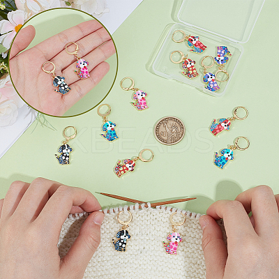 12Pcs 6 Styles Dog Alloy Enamel Pendant Locking Stitch Markers HJEW-NB00265-1