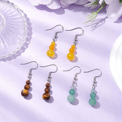 3 Pairs 3 Styles Natural Malaysia Jade & Green Aventurine & Tiger Eye Dangle Earrings EJEW-JE06131-1