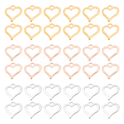 60Pcs 3 Colors 304 Stainless Steel Open Heart Charms STAS-DC0007-60-1