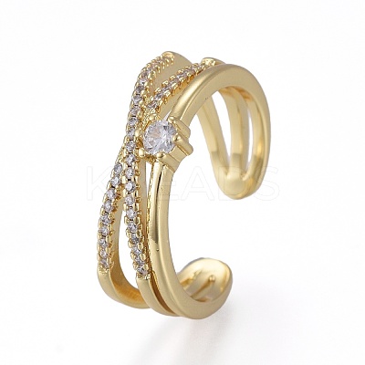 Brass Micro Pave Clear Cubic Zirconia Cuff Rings RJEW-K232-13G-1