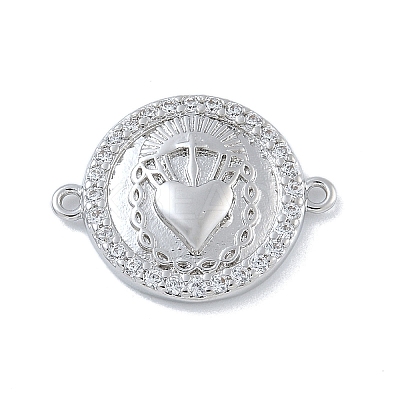 Rack Plating Brass Micro Pave Clear Cubic Zirconia Sacred Heart of Jesus Connector Charms KK-A234-065P-1