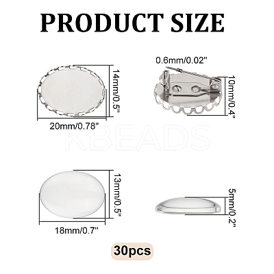 30 Sets Blank Dome Glass Oval Brooch JEWB-UN0001-05-1
