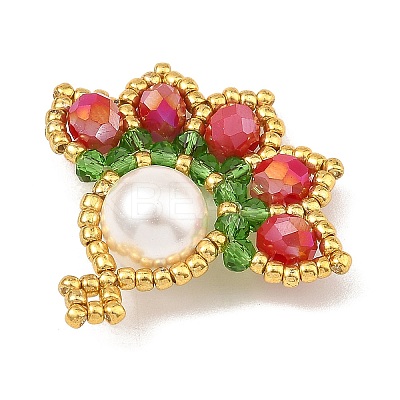 Christmas Round Shell Pearl & Glass Seed Beads Pendants PALLOY-MZ01448-1