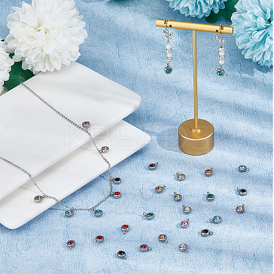 30Pcs 15 Colors Trendy Original Color 304 Stainless Steel Grade A Rhinestone Flat Round Charm Pendants RB-HY0001-04-1