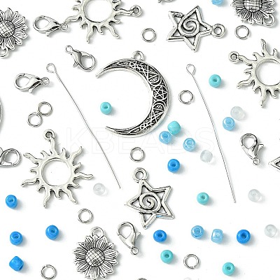 DIY Ocean Theme Glass Seed & Alloy Pendant Jewelry Kits DIY-FS0006-16-1