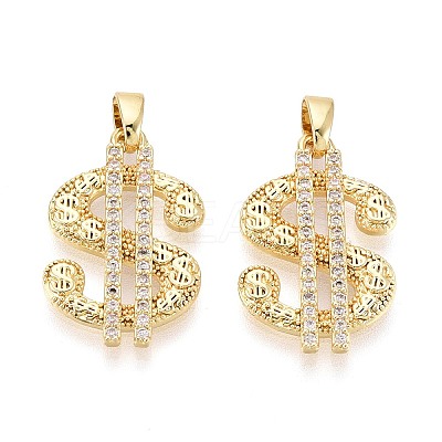 Brass Micro Pave Clear Cubic Zirconia Pendants KK-T075-83G-1