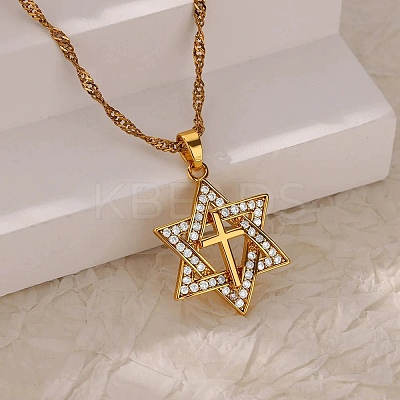 304 Stainless Steel Micro Pave Clear Cubic Zirconia Pendant Necklaces for Women NJEW-U047-01B-G-1