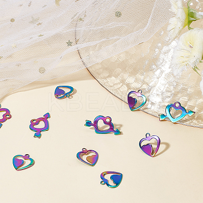 60Pcs 2 Style Rack Plating Rainbow Color 304 Stainless Steel Pendants STAS-DC0008-42-1
