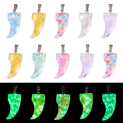 15Pcs Luminous Resin Sequins Pendants RESI-TA0004-20A-1