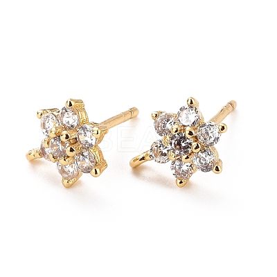 Brass Micro Pave Cubic Zirconia Stud Earrings Findings ZIRC-C027-14G-02-RS-1