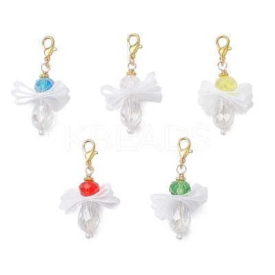 5Pcs Angel Glass & Acrylic Pendant Decorations HJEW-JM04180-03-1
