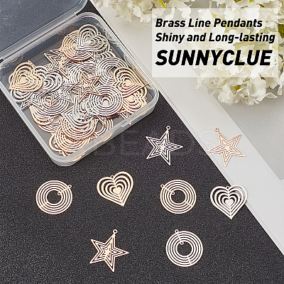 48Pcs 3 Style 2 Colors Brass Pendants & Links KKC-SC0001-03-1