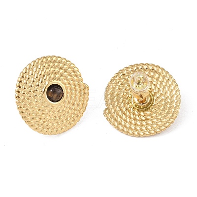 Natural Tiger Eye & 304 Stainless Steel Rope Disc Stud Earrings for Women EJEW-G390-04G-01-1