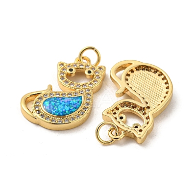 Brass Micro Pave Cubic Zirconia with Synthetic Opal Pendants KK-D096-04A-G-1