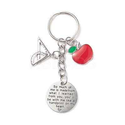 Red Apple Triangular Ruler Alloy Charm Keychain KEYC-TA00002-1