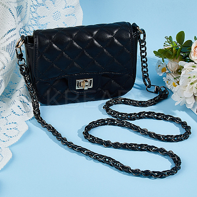 1Pc Black PU Leather Alloy Purse Chains FIND-HS0001-91B-1