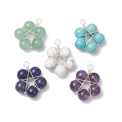 Brass Wire Wrapped Natural Gemstone Pendants PALLOY-TA00033-02-1