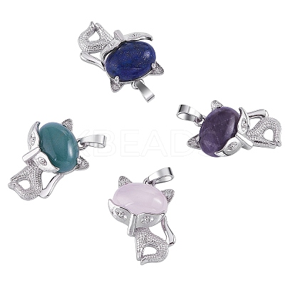 4Pcs 4 Styles Natural Mixed Gemstone Pendants G-SZ0002-22-1